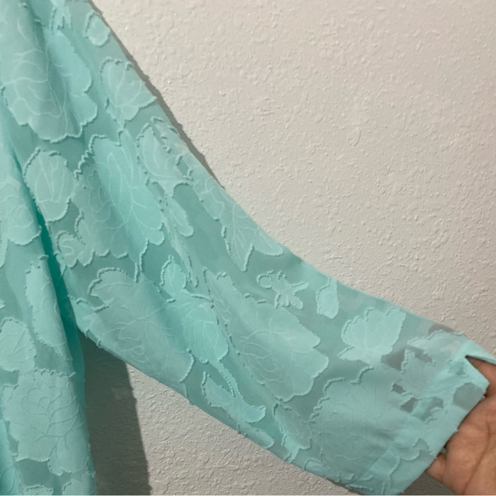 Van Heusen Mint Floral Lace-Overlay V-Neck blouse. - Picture 3 of 5